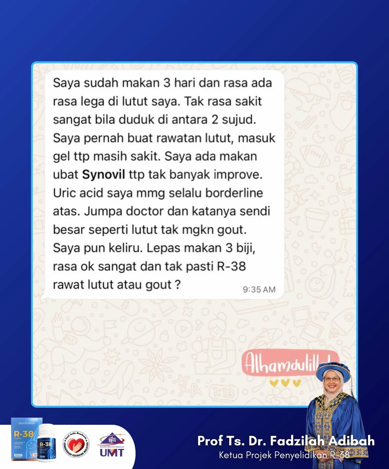 testimoni r38 produk sendi by umt